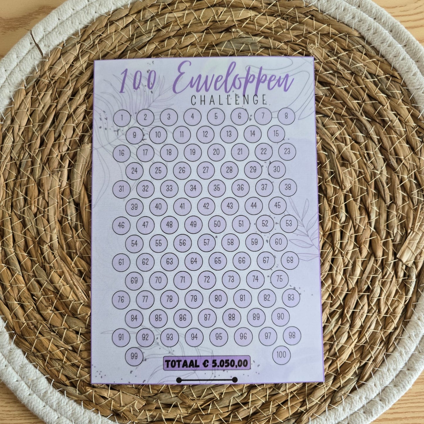100 Enveloppen challenge A5 (insteekmapje)